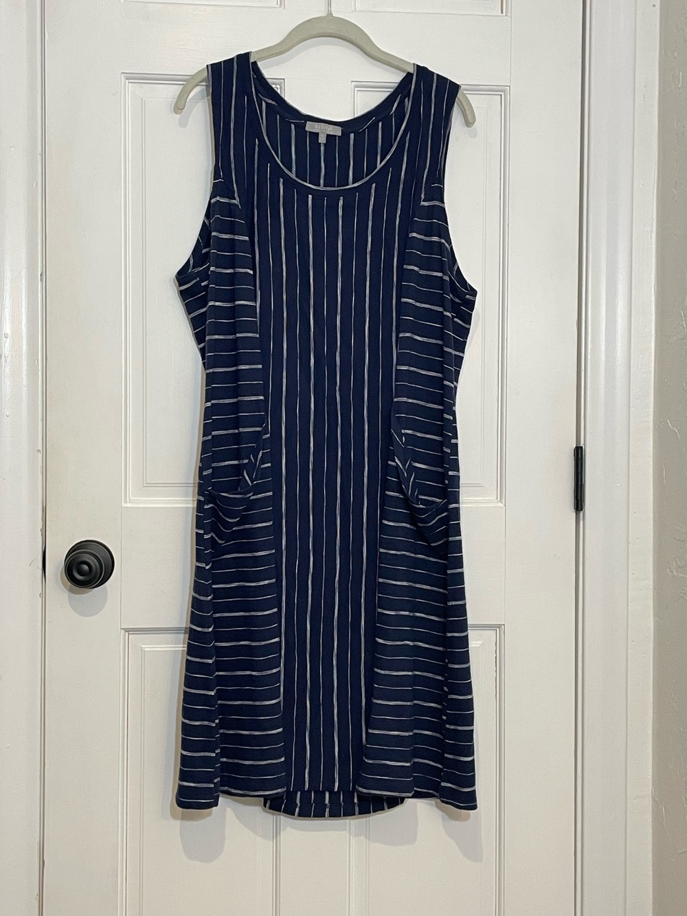 Habitat Clothes To Live In Dress Women XL Navy Blue Striped Pocket Midi Tank